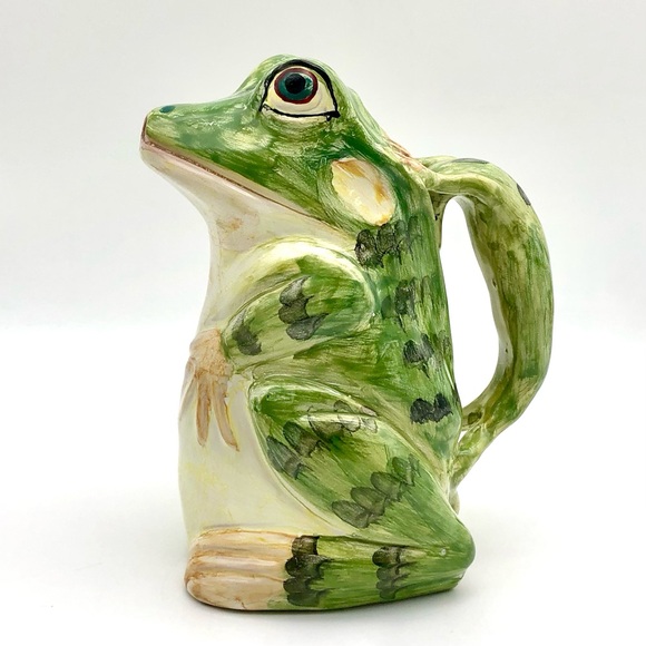 Majolica Frog Pitcher With Salamander Relief Handle Ceramica Del Cardello Italy - Picture 4 of 14